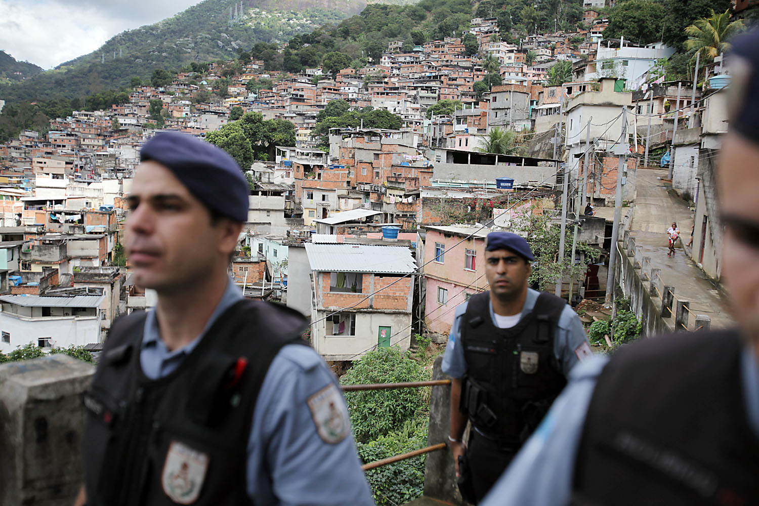 In a scene that would have been unthinkable a few years ago, police patrol the Borel favela of Rio de Janeiro.